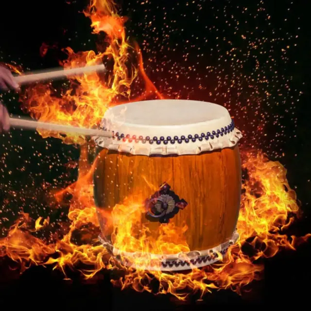 Drum surrounded by flames and sparks